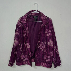Vintage silk jacket 100% EVR medium floral windbreaker full zipper pockets